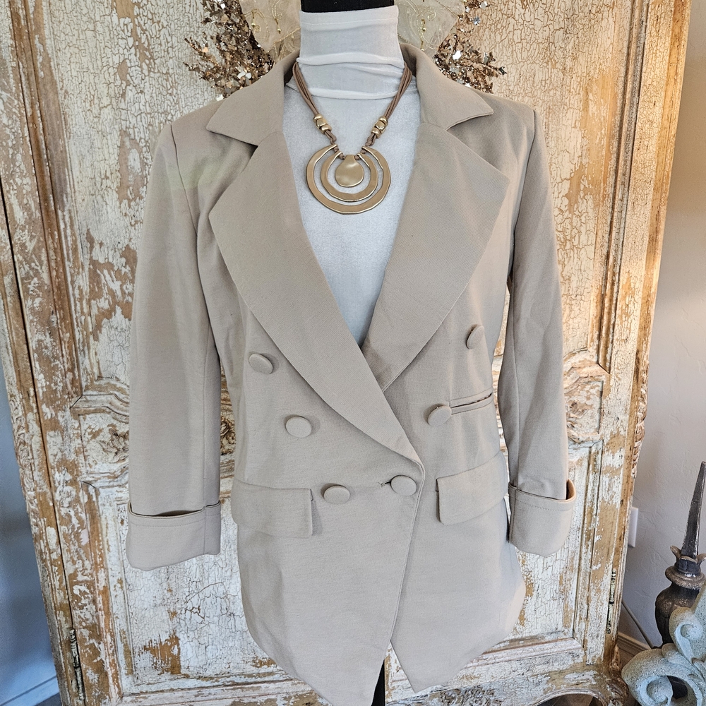 Say What? Double-Breasted Beige Blazer